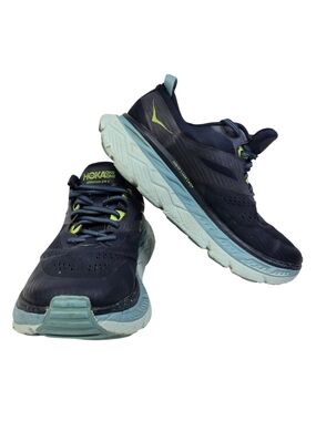 Hoka One One Navy, Light Blue & Lime Green Stinson Trail Shoes. Size 10